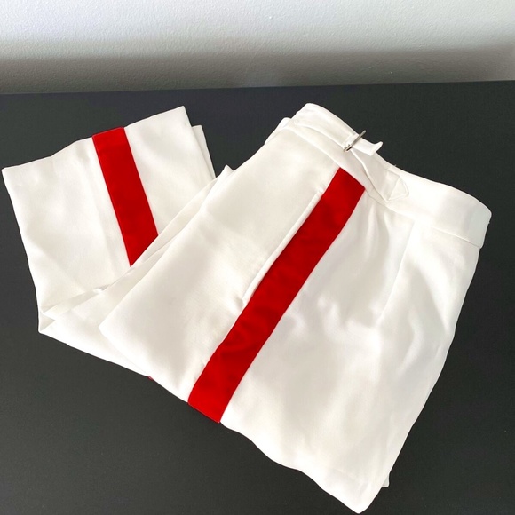 Officine Generale White Trousers w/Red Velvet Trim *Sz. 36 /US 6* NWT